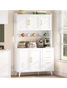 Rovaurx 70.9" Modern Kitchen Hutch with Microwave Shelf, Tall Floor Cabinet with Drawers and Doors, White KBG002WE