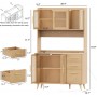 Rovaurx 70.9" Kitchen Pantry Cabinet with Microwave Shelf, Acrylic Glass Hutch with Charging Station, Tall Floor Cupboard with Drawers and Doors, Natural KBG002MCE