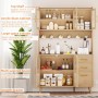 Rovaurx 70.9" Kitchen Pantry Cabinet with Microwave Shelf, Acrylic Glass Hutch with Charging Station, Tall Floor Cupboard with Drawers and Doors, Natural KBG002MCE