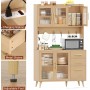 Rovaurx 70.9" Kitchen Pantry Cabinet with Microwave Shelf, Acrylic Glass Hutch with Charging Station, Tall Floor Cupboard with Drawers and Doors, Natural KBG002MCE