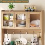Rovaurx 70.9" Kitchen Pantry Cabinet with Microwave Shelf, Acrylic Glass Hutch with Charging Station, Tall Floor Cupboard with Drawers and Doors, Natural KBG002MCE